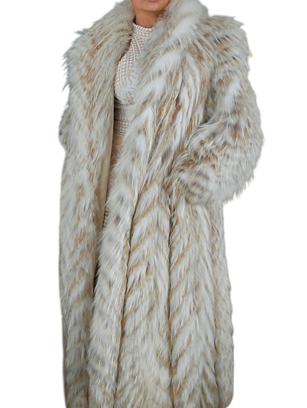 Vintage Full Length Genuine Fox Fur Golden Island Amber Long Fur Coat